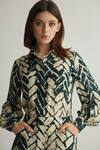 KoAi_White Muslin Cotton Silk Printed Chevron Collared Shirt _Online_at_Aza_Fashions