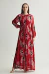 Shop_KoAi_Red Chiffon Round Floral Pattern Maxi Dress _Online_at_Aza_Fashions