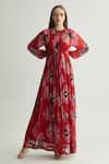 Buy_KoAi_Red Chiffon Round Floral Pattern Maxi Dress 