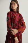 Shop_KoAi_Red Chiffon High Round Floral Pattern Frilled Top _Online_at_Aza_Fashions