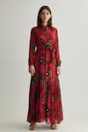 Buy_KoAi_Red Chiffon Mandarin Collar Floral Pattern Maxi Dress _at_Aza_Fashions