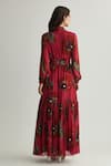 Shop_KoAi_Red Chiffon Mandarin Collar Floral Pattern Maxi Dress _at_Aza_Fashions