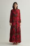 Shop_KoAi_Red Chiffon Mandarin Collar Floral Pattern Maxi Dress _Online_at_Aza_Fashions