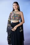 Buy_Samyukta Singhania_Black Georgette Embroidered Zari One-shoulder Blouse Skirt Set 