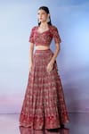 Samyukta Singhania_Maroon Lehenga And Blouse Silk Embroidered Resham Sweetheart Mirror & Set _at_Aza_Fashions