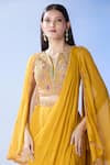 Samyukta Singhania_Yellow Pre-draped Saree Net Embroidered Sequin Notched With Blouse _at_Aza_Fashions