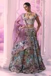 Buy_Label Ankush Jain_Purple Organza Embroidered Zardozi River And Crane 3d Applique Bridal Lehenga Set _at_Aza_Fashions