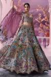 Label Ankush Jain_Purple Organza Embroidered Zardozi River And Crane 3d Applique Bridal Lehenga Set _Online_at_Aza_Fashions