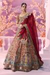 Buy_Label Ankush Jain_Peach Organza Embroidered Zardozi Sweetheart Palace Applique Bridal Lehenga Set _at_Aza_Fashions