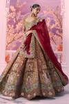 Label Ankush Jain_Peach Organza Embroidered Zardozi Sweetheart Palace Applique Bridal Lehenga Set _Online_at_Aza_Fashions