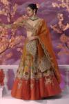 Shop_Label Ankush Jain_Orange Lehenga And Blouse Zari Tissue Sunset Kali Colour Block 3d Patchwork Set _at_Aza_Fashions