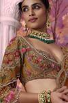 Buy_Label Ankush Jain_Orange Lehenga And Blouse Zari Tissue Sunset Kali Colour Block 3d Patchwork Set _Online_at_Aza_Fashions