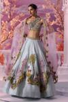 Buy_Label Ankush Jain_Blue Lehenga Pure Zari Tissue Embroidered Castle And Deer 3d Patchwork Set _at_Aza_Fashions