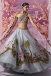 Label Ankush Jain_Blue Lehenga Pure Zari Tissue Embroidered Castle And Deer 3d Patchwork Set _Online_at_Aza_Fashions