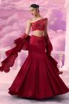 Buy_Label Ankush Jain_Red Lehenga And Dupatta Satin Organza Fish-cut Set With Castle Trail _at_Aza_Fashions