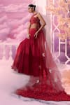 Label Ankush Jain_Red Lehenga And Dupatta Satin Organza Fish-cut Set With Castle Trail _at_Aza_Fashions