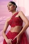 Buy_Label Ankush Jain_Red Lehenga And Dupatta Satin Organza Fish-cut Set With Castle Trail 