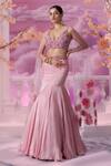 Buy_Label Ankush Jain_Pink Lehenga Satin Organza Embroidered Poo Fish-cut Set With Floral Dupatta _at_Aza_Fashions