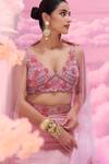 Label Ankush Jain_Pink Lehenga Satin Organza Embroidered Poo Fish-cut Set With Floral Dupatta _Online_at_Aza_Fashions