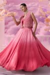 Label Ankush Jain_Pink Lehenga Satin Organza Embroidered Applique Ombre Gradient Set With Floral _Online_at_Aza_Fashions