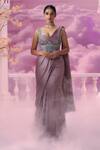 Buy_Label Ankush Jain_Purple Saree Satin Organza Embroidered Mermaid Pre-draped Set With Blouse _at_Aza_Fashions