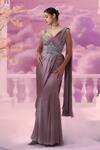 Buy_Label Ankush Jain_Purple Saree Satin Organza Embroidered Mermaid Pre-draped Set With Blouse _Online_at_Aza_Fashions