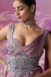 Shop_Label Ankush Jain_Purple Saree Satin Organza Embroidered Mermaid Pre-draped Set With Blouse _Online_at_Aza_Fashions