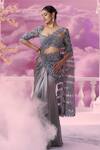 Buy_Label Ankush Jain_Grey Saree Satin Organza Cutwork Pallu Pre-draped Mermaid With Blouse _at_Aza_Fashions