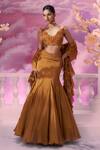 Buy_Label Ankush Jain_Orange Satin Organza Embroidery Jasper 3d Fleur Blouse And Mermaid Lehenga Set _at_Aza_Fashions