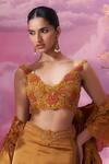 Buy_Label Ankush Jain_Orange Satin Organza Embroidery Jasper 3d Fleur Blouse And Mermaid Lehenga Set _Online_at_Aza_Fashions