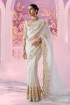 Buy_Label Ankush Jain_Ivory Pure Organza Embroidery Dori Gul Cutwork Border Saree With Blouse _at_Aza_Fashions