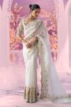 Label Ankush Jain_Ivory Pure Organza Embroidery Dori Gul Cutwork Border Saree With Blouse _Online_at_Aza_Fashions