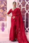 Buy_Label Ankush Jain_Red Pure Organza Embroidery Geometric Bloom Cutwork Border Saree With Blouse _at_Aza_Fashions