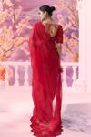 Label Ankush Jain_Red Pure Organza Embroidery Geometric Bloom Cutwork Border Saree With Blouse _Online_at_Aza_Fashions