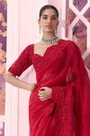 Buy_Label Ankush Jain_Red Pure Organza Embroidery Geometric Bloom Cutwork Border Saree With Blouse _Online_at_Aza_Fashions