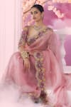 Buy_Label Ankush Jain_Pink Pure Organza Embroidery Dori Sweetheart Neck Vintage Buggi Saree And Blouse _at_Aza_Fashions
