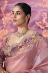 Label Ankush Jain_Pink Pure Organza Embroidery Dori Sweetheart Neck Vintage Buggi Saree And Blouse _Online_at_Aza_Fashions
