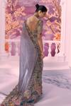 Label Ankush Jain_Grey Saree Pure Zari Tisuue Blouse Organza 3d Mahal Cutwork Border With _Online_at_Aza_Fashions