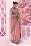 Buy_Label Ankush Jain_Pink Pure Organza Embroidery 3d Mughal Mahal Cutwork Border Saree With Blouse _at_Aza_Fashions