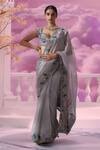 Buy_Label Ankush Jain_Grey Saree Pure Zari Tissue Blouse Raw Lotus Bahar Cutwork Border With _at_Aza_Fashions