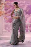 Buy_Label Ankush Jain_Grey Saree Pure Zari Tissue Blouse Raw Lotus Bahar Cutwork Border With _Online_at_Aza_Fashions