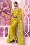 Buy_Label Ankush Jain_Yellow Satin Organza Embroidery Flora Bahar Cutwork Border Saree With Blouse _at_Aza_Fashions