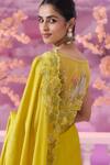 Label Ankush Jain_Yellow Satin Organza Embroidery Flora Bahar Cutwork Border Saree With Blouse _at_Aza_Fashions