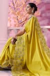 Buy_Label Ankush Jain_Yellow Satin Organza Embroidery Flora Bahar Cutwork Border Saree With Blouse 