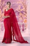 Buy_Label Ankush Jain_Red Pure Organza Embroidery Dori 3d Gulbahar Cutwork Border Saree With Blouse _at_Aza_Fashions