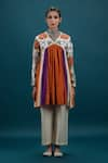 Buy_Svastih_Orange Tunic Cotton Silk Applique Floral V Aurora Embroidered Yoke With Pant _Online_at_Aza_Fashions