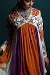 Svastih_Orange Tunic Cotton Silk Applique Floral V Aurora Embroidered Yoke With Pant _at_Aza_Fashions