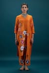 Buy_Svastih_Orange Silk Chanderi Applique Floral V Neck Amelia Embroidered Tunic With Pant _at_Aza_Fashions