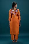 Shop_Svastih_Orange Silk Chanderi Applique Floral V Neck Amelia Embroidered Tunic With Pant _at_Aza_Fashions