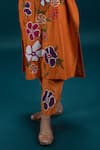 Svastih_Orange Silk Chanderi Applique Floral V Neck Amelia Embroidered Tunic With Pant _Online_at_Aza_Fashions